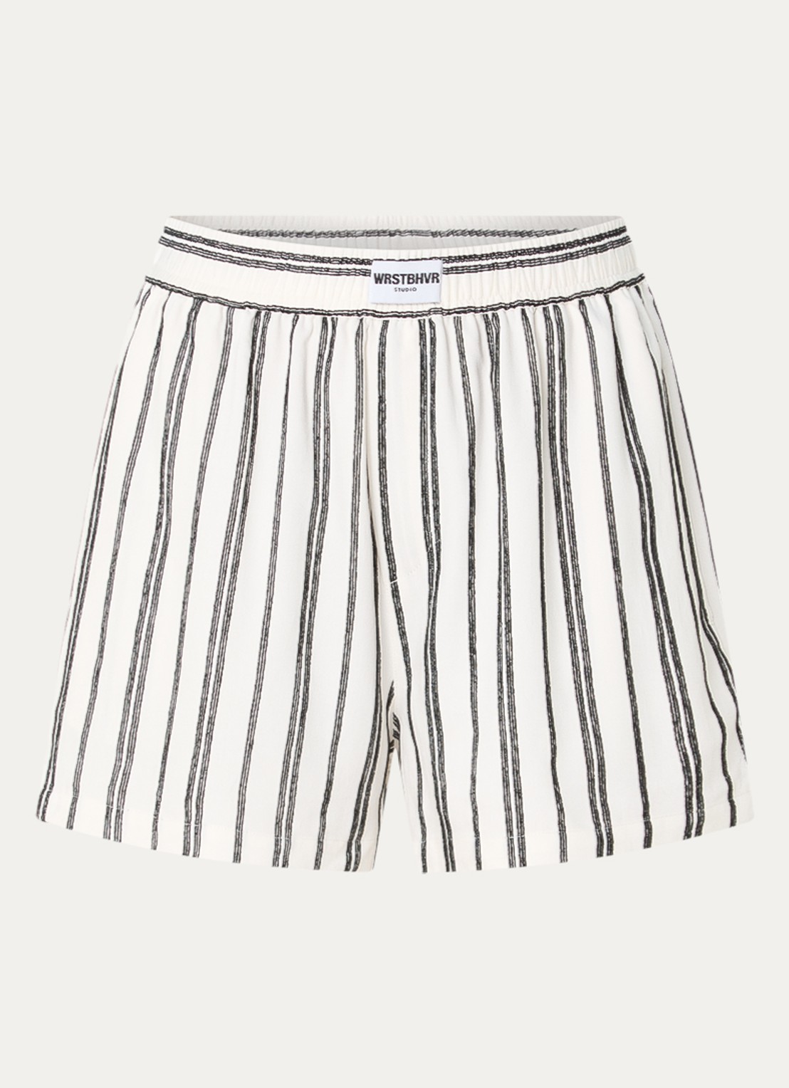 WRSTBHVR Tavina high waist straight fit korte broek met streepprint - voorkant wit