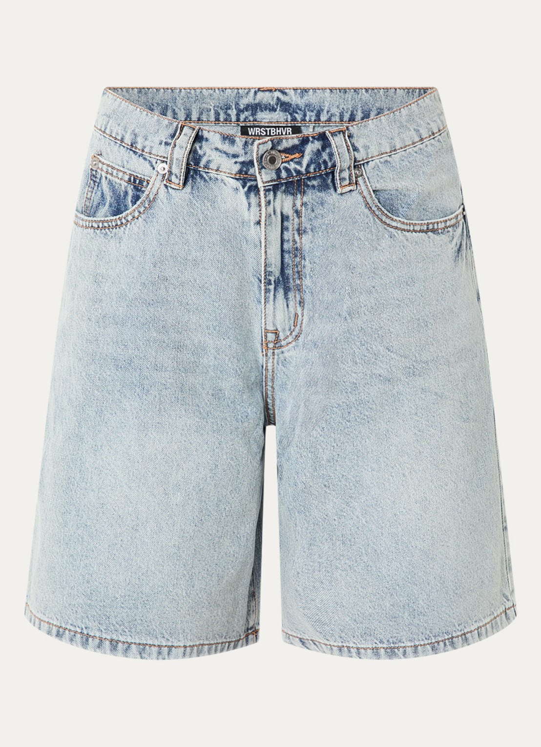 WRSTBHVR Yumi high waist wide leg korte broek van denim - voorkant indigo