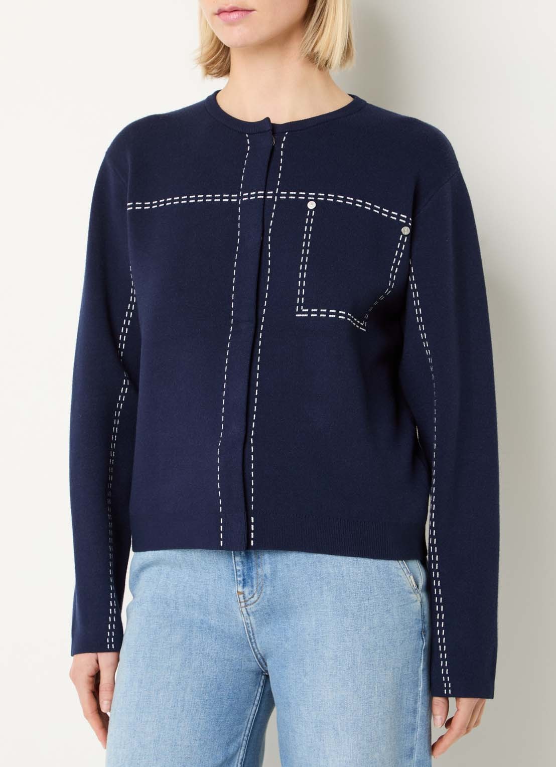 Xandres Alania fijngebreid vest met ingebreide print - detail 4 donkerblauw