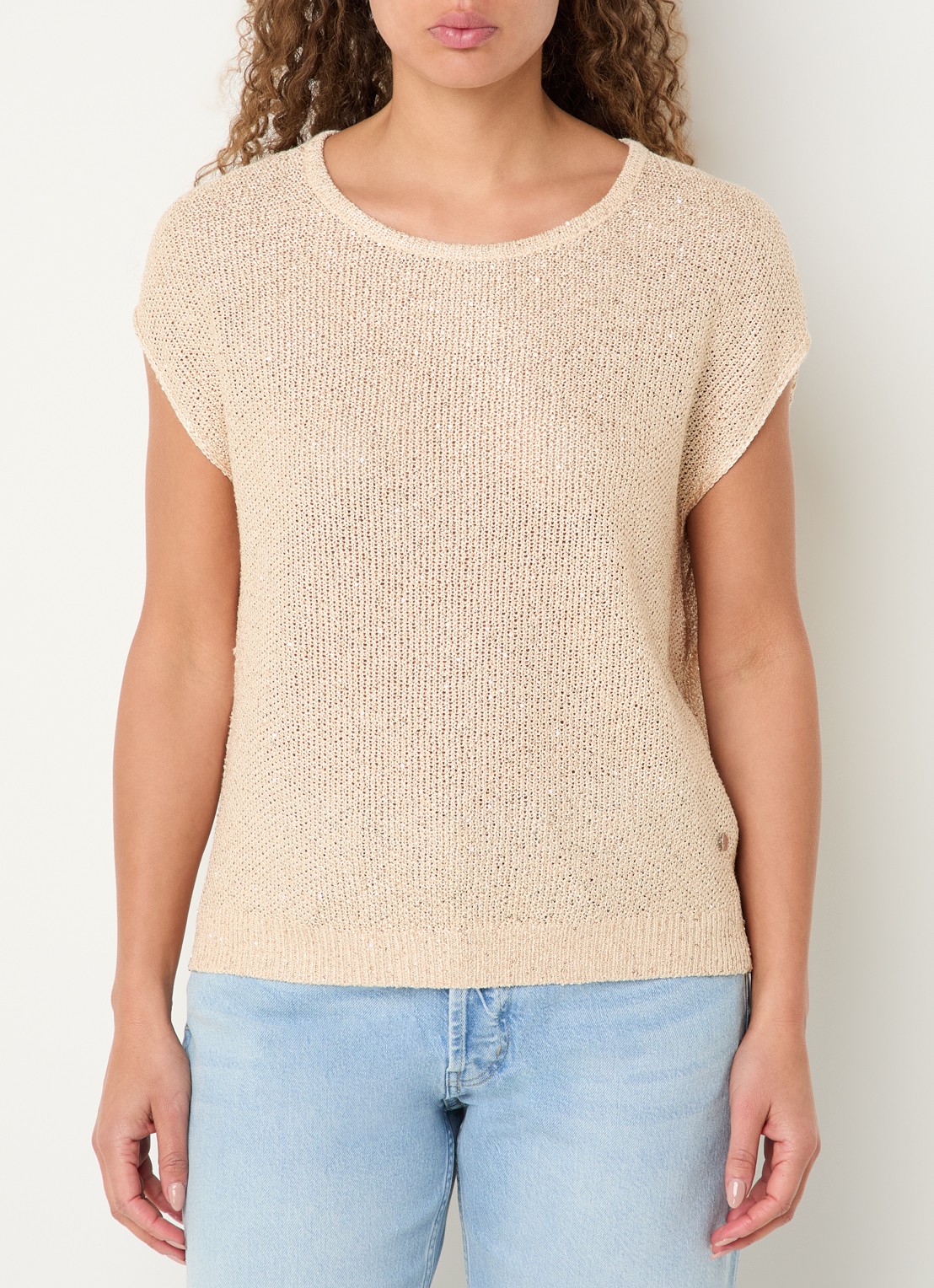 Xandres Amara grofgebreide trui met pailletten - detail 4 beige