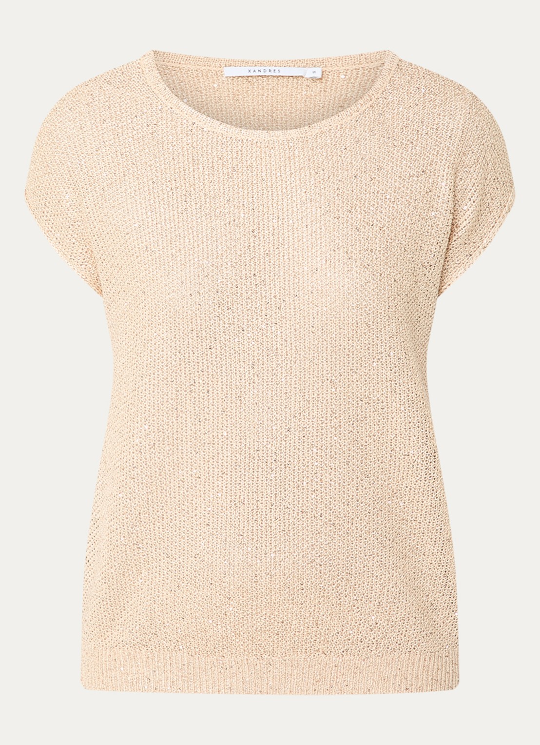 Xandres Amara grofgebreide trui met pailletten - voorkant beige