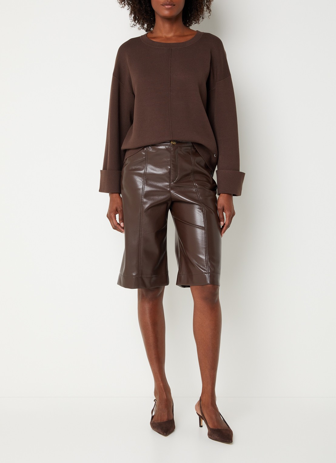 Xandres Annalisa sweater met ronde hals - voorkant 4 donkerbruin