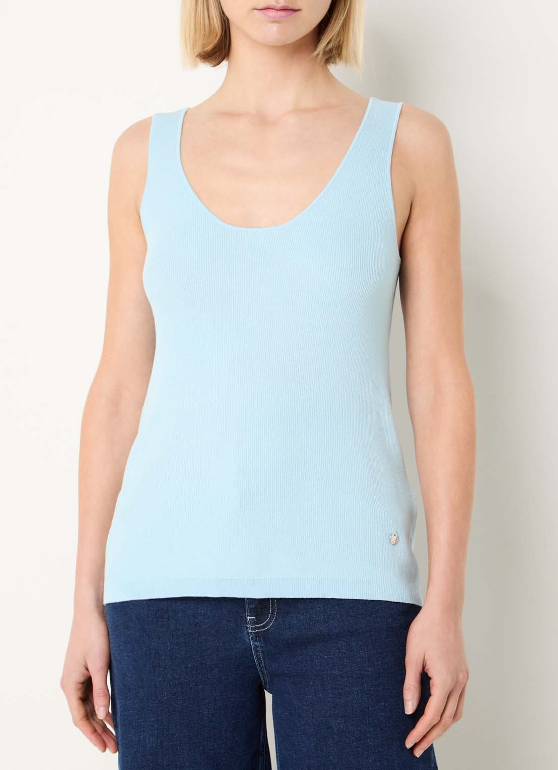 Xandres Arina ribgebreide tanktop - detail 3 lichtblauw