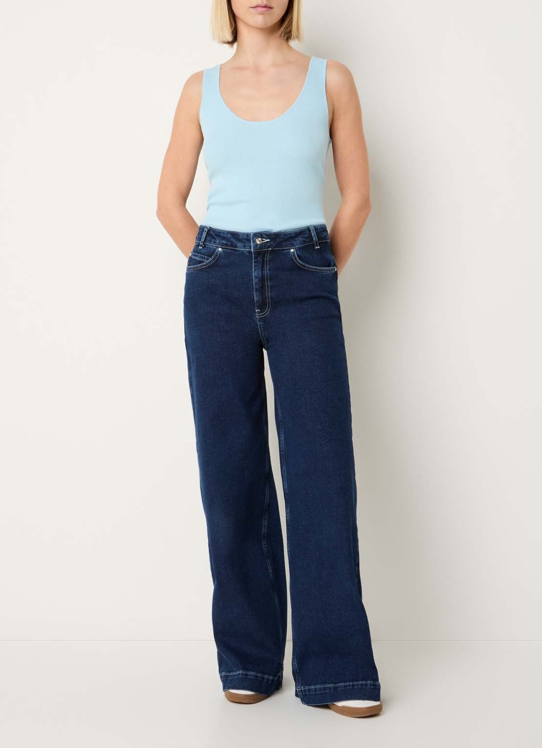 Xandres Arina ribgebreide tanktop - voorkant 2 lichtblauw