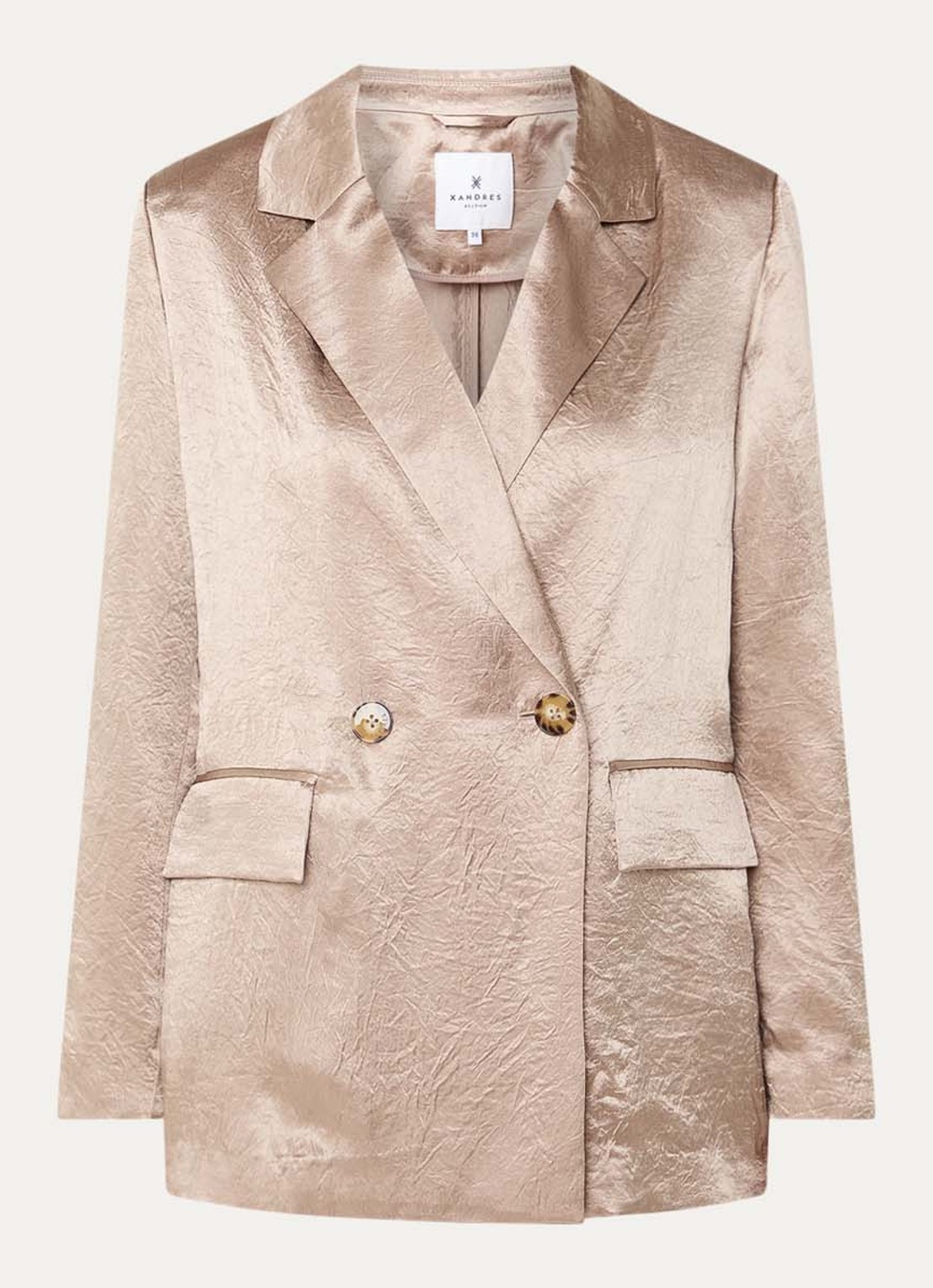 Xandres Bilia double-breasted blazer met klepzakken en metallic finish - voorkant 2 lichtbruin