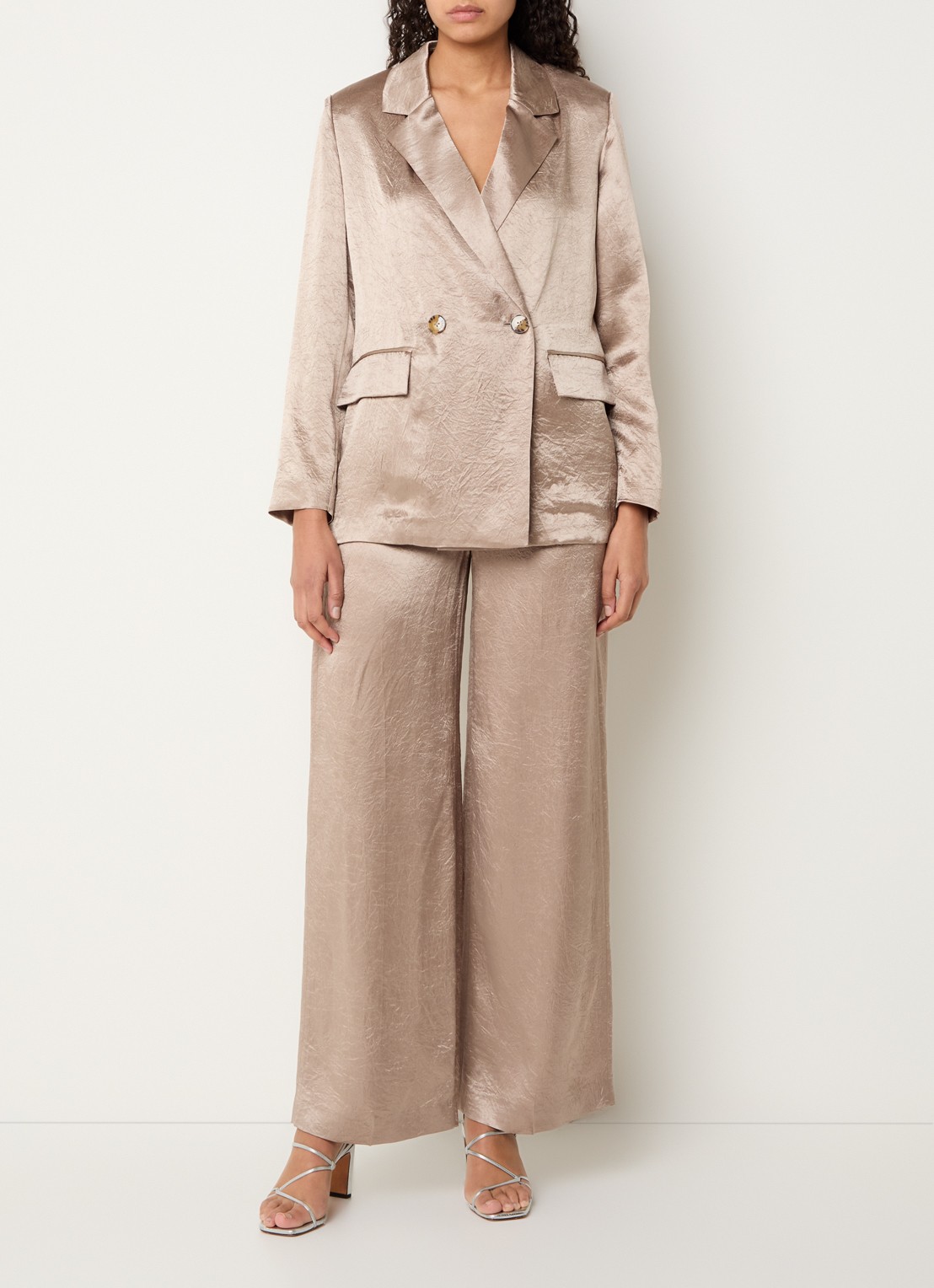 Xandres Bilia double-breasted blazer met klepzakken en metallic finish - voorkant 3 lichtbruin