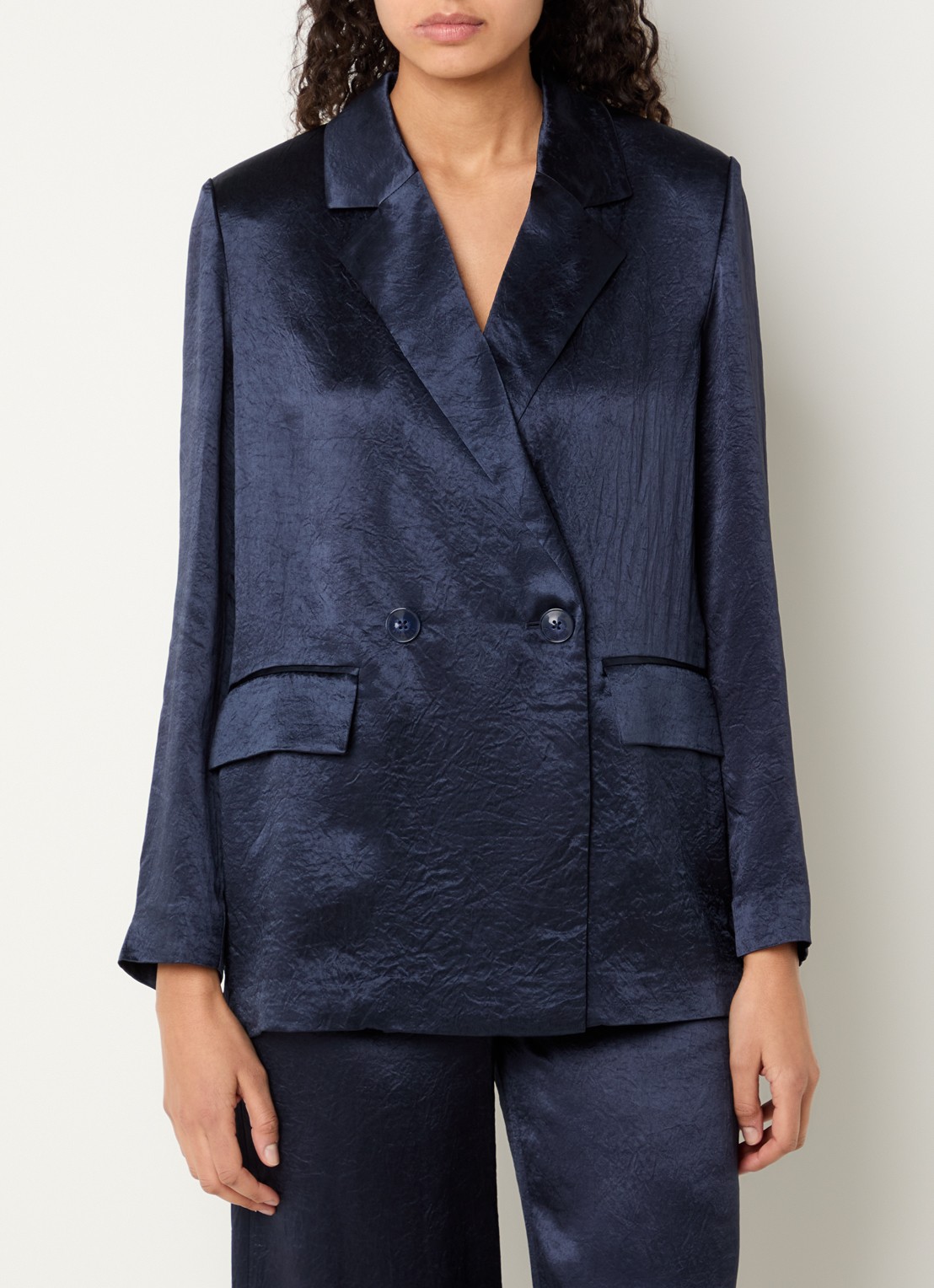Xandres Bilia double-breasted blazer met klepzakken en metallic finish - detail 4 donkerblauw