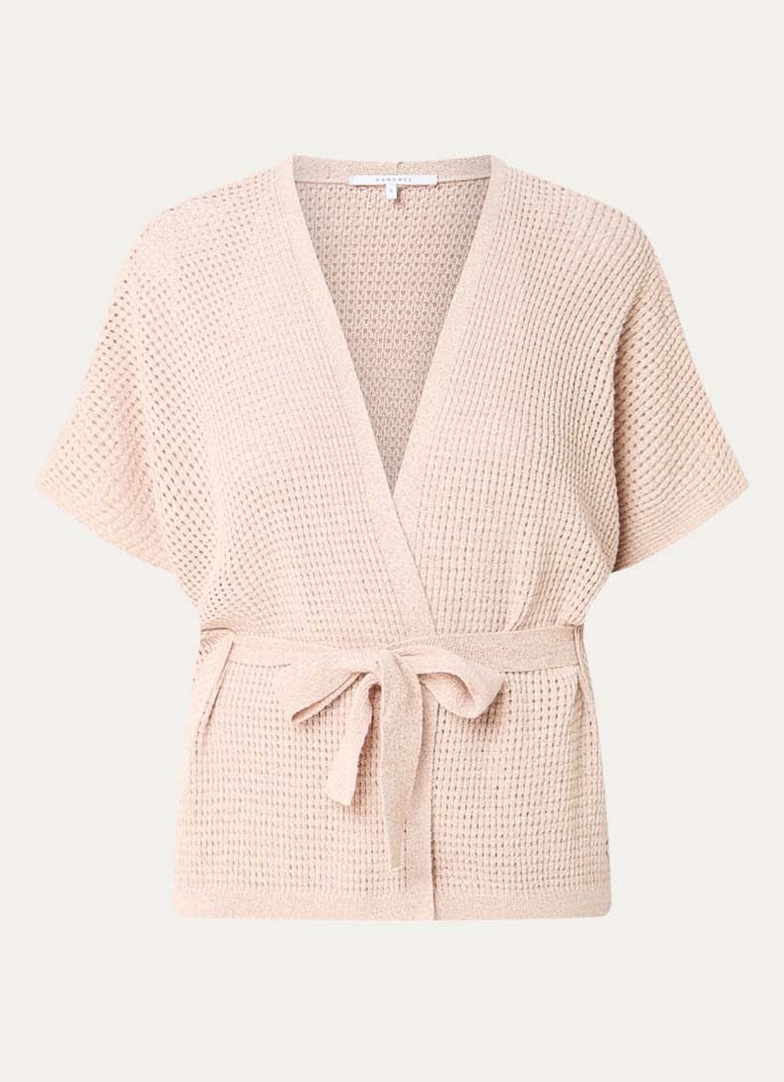 Xandres Binta grofgebreid gilet met lurex en strikceintuur - voorkant 3 oudroze