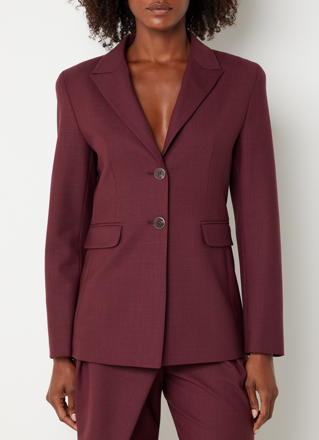 Xandres Blissia blazer in wolblend met klepzakken - detail 4 aubergine