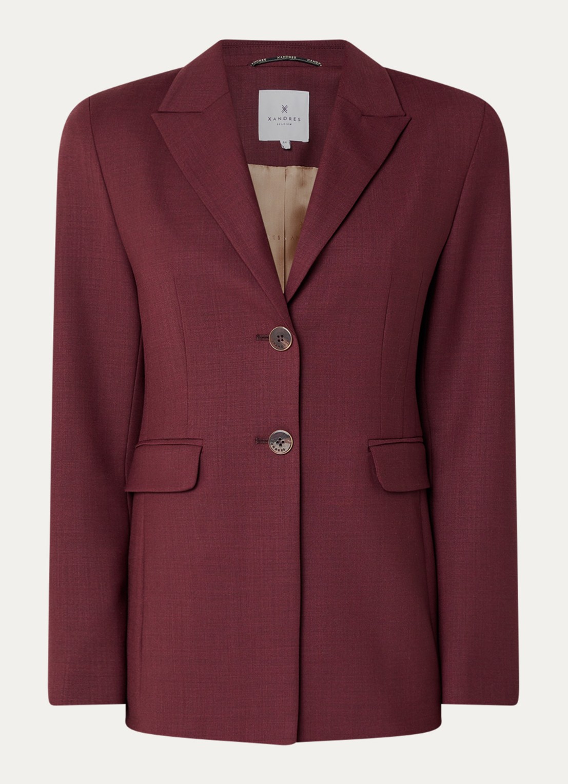 Xandres Blissia blazer in wolblend met klepzakken - voorkant aubergine