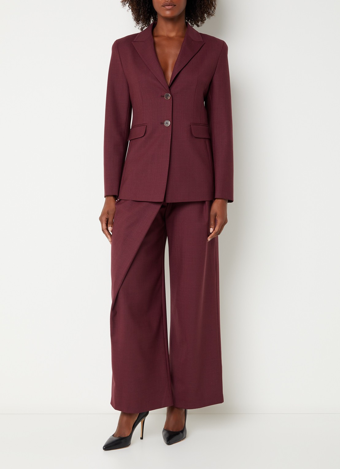 Xandres Blissia blazer in wolblend met klepzakken - voorkant 2 aubergine