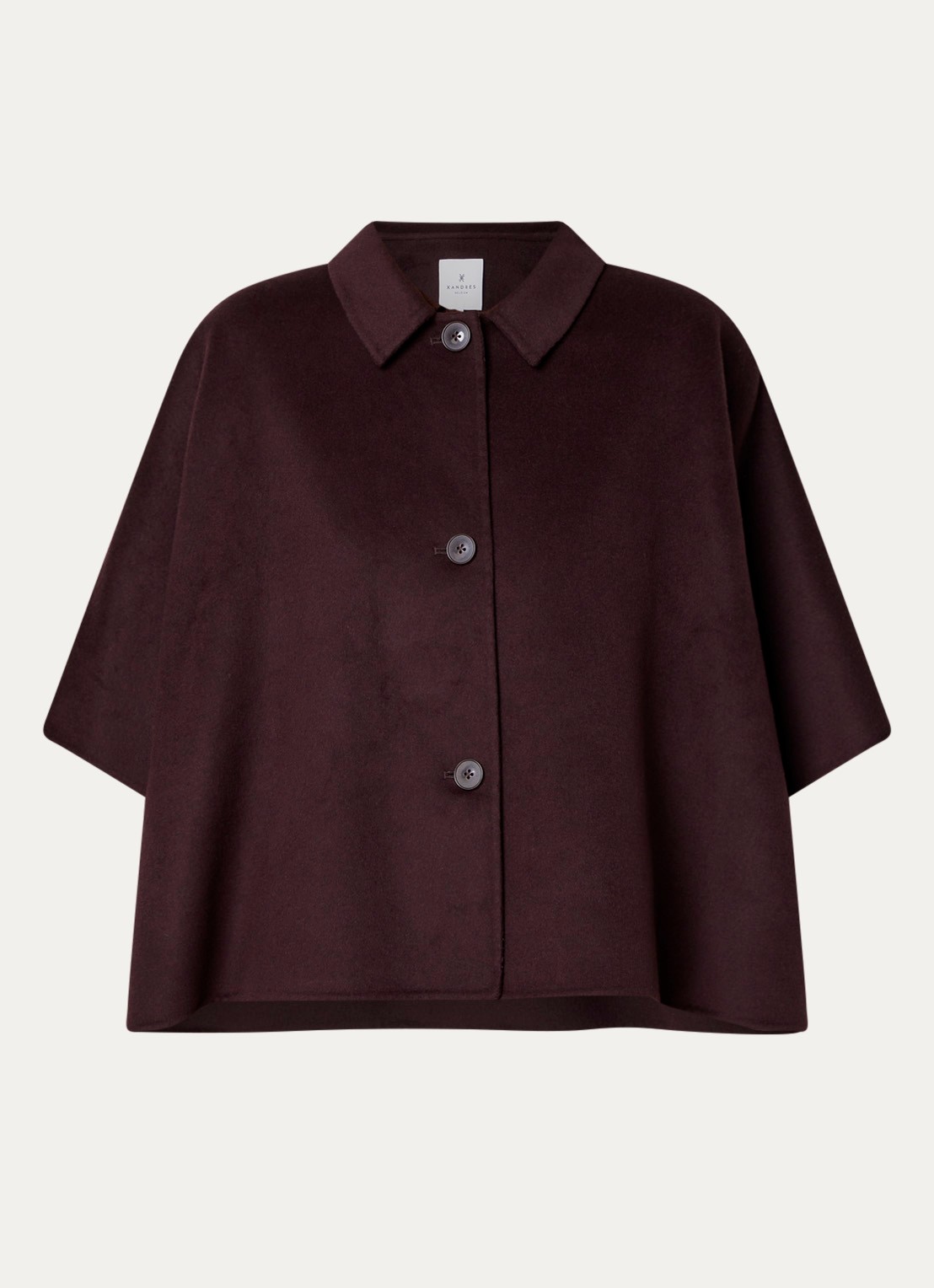Xandres Cabi mantel in wolblend met kraag - voorkant aubergine