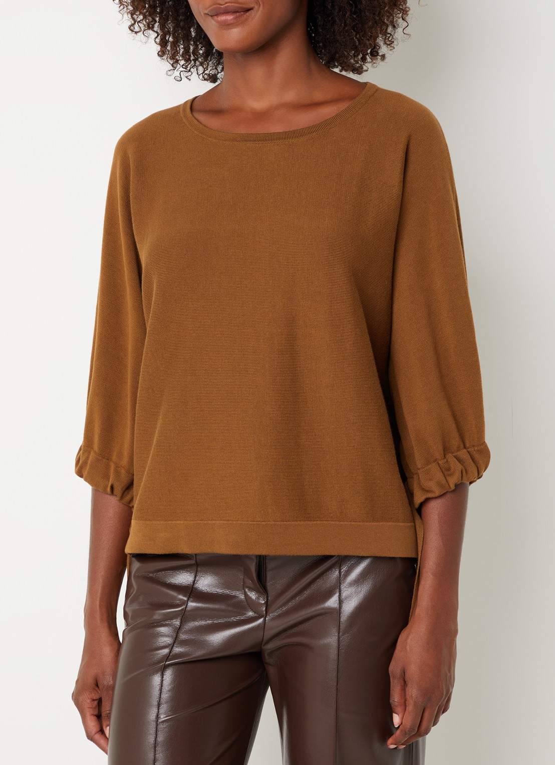 Xandres Fijngebreide pullover met ronde hals - detail 3 cognac