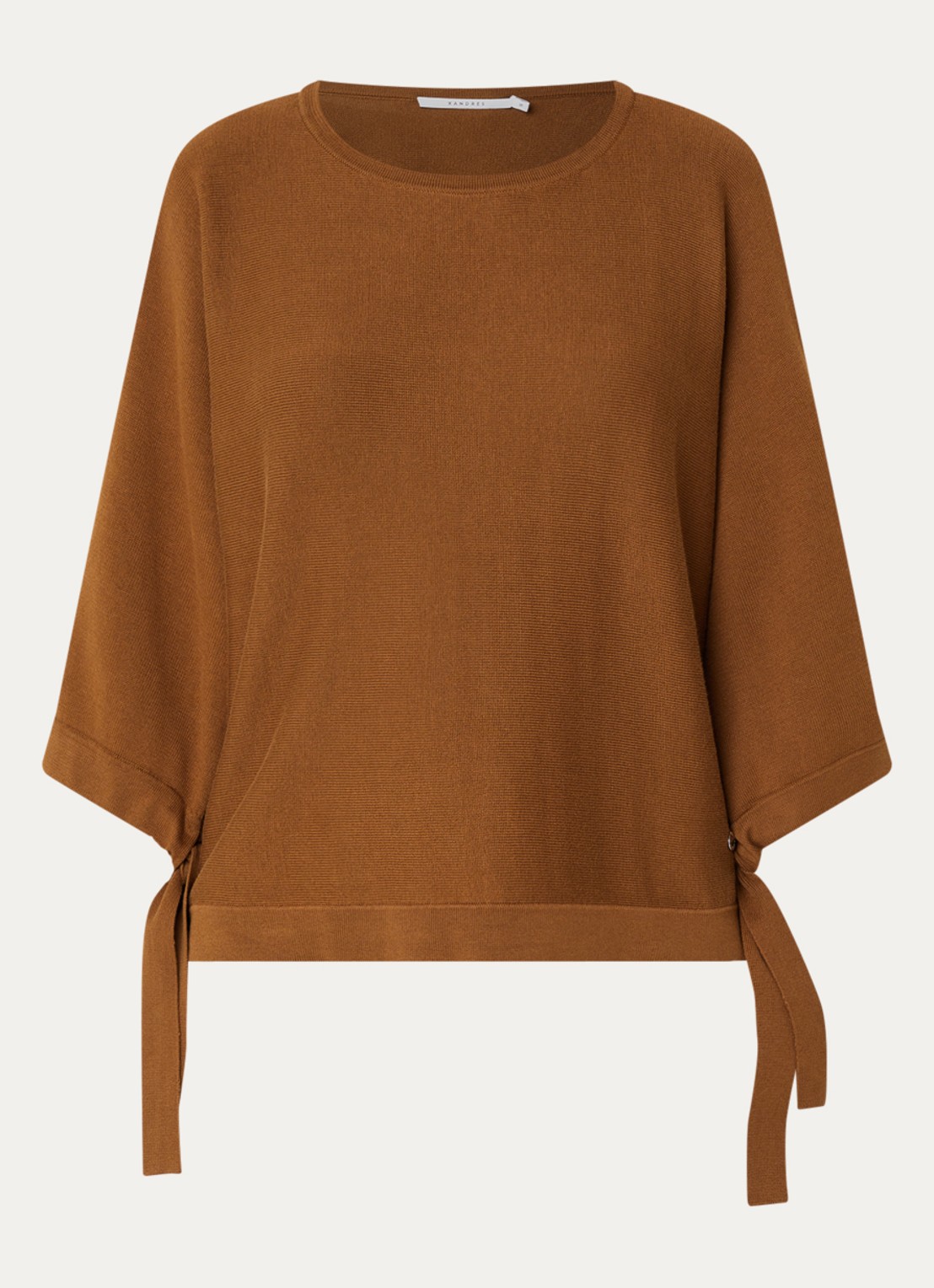 Xandres Fijngebreide pullover met ronde hals - voorkant cognac