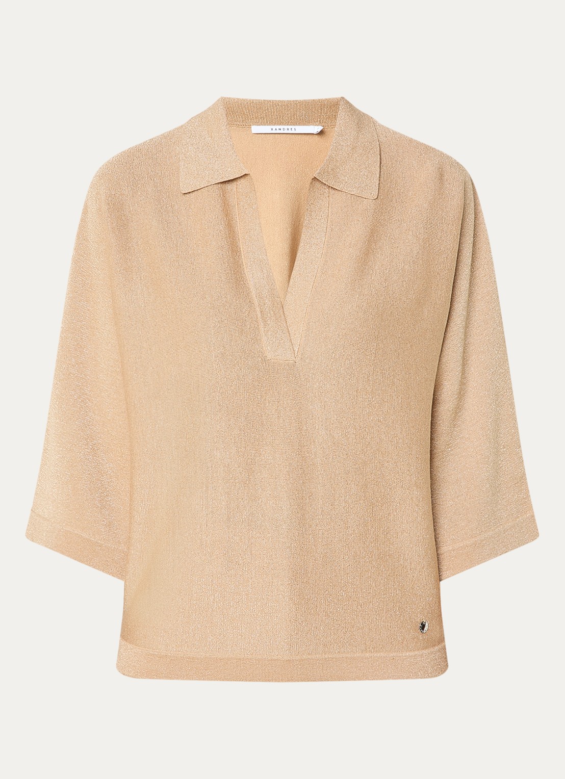 Xandres Fijngebreide top met polokraag en lurex - voorkant 3 camel