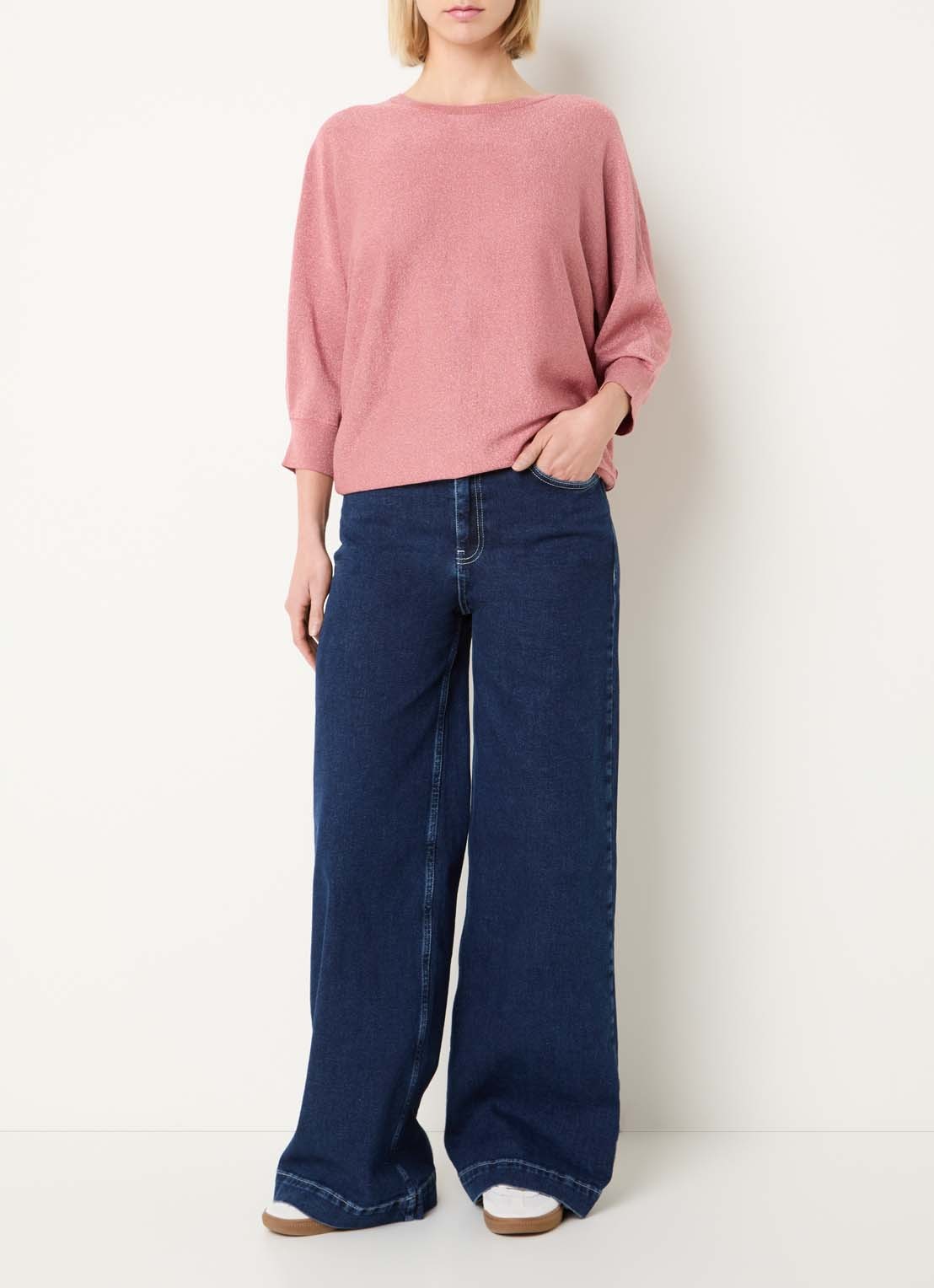 Xandres Gerett fijngebreide pullover met lurex - voorkant 2 koraalroze