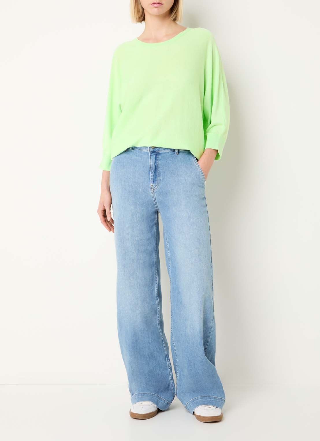 Xandres Gerret fijngebreide pullover met lurex - voorkant 3 lime