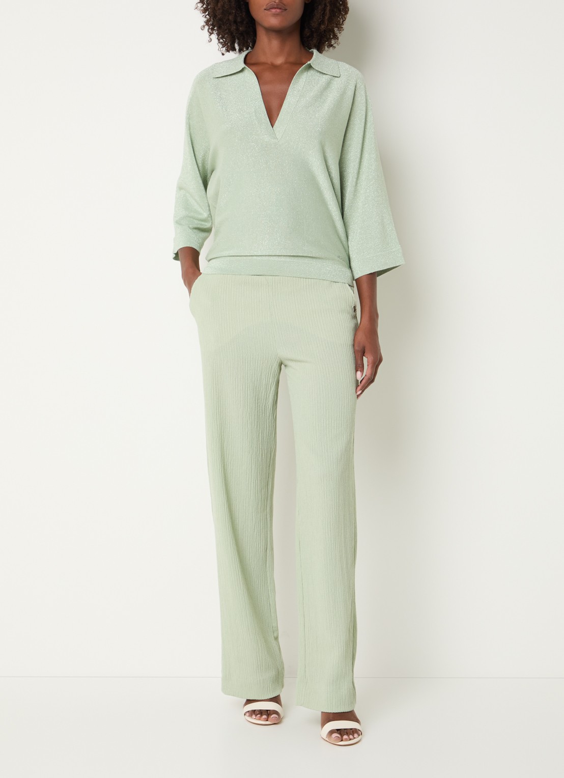 Xandres Giedo fijngebreide polo met lurex - voorkant 4 mint