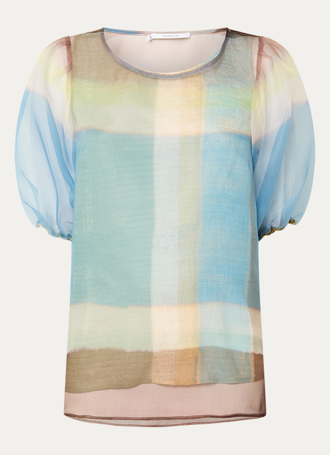 Xandres Hamza tuniek met ruitdessin - voorkant 2 lichtblauw