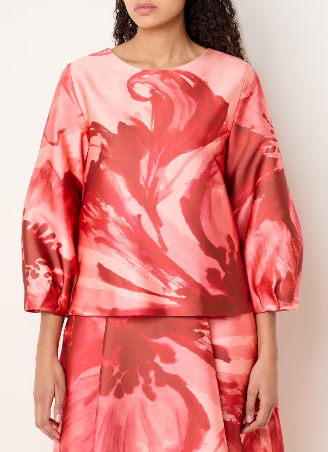 Xandres Hanzie tuniek met pofmouw en bloemenprint - detail 3 rood