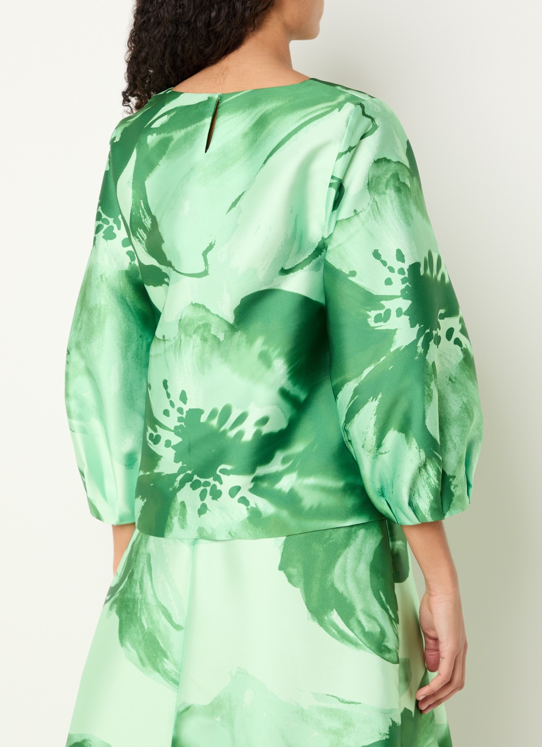 Xandres Hanzie tuniek met pofmouw en bloemenprint - achterkant groen
