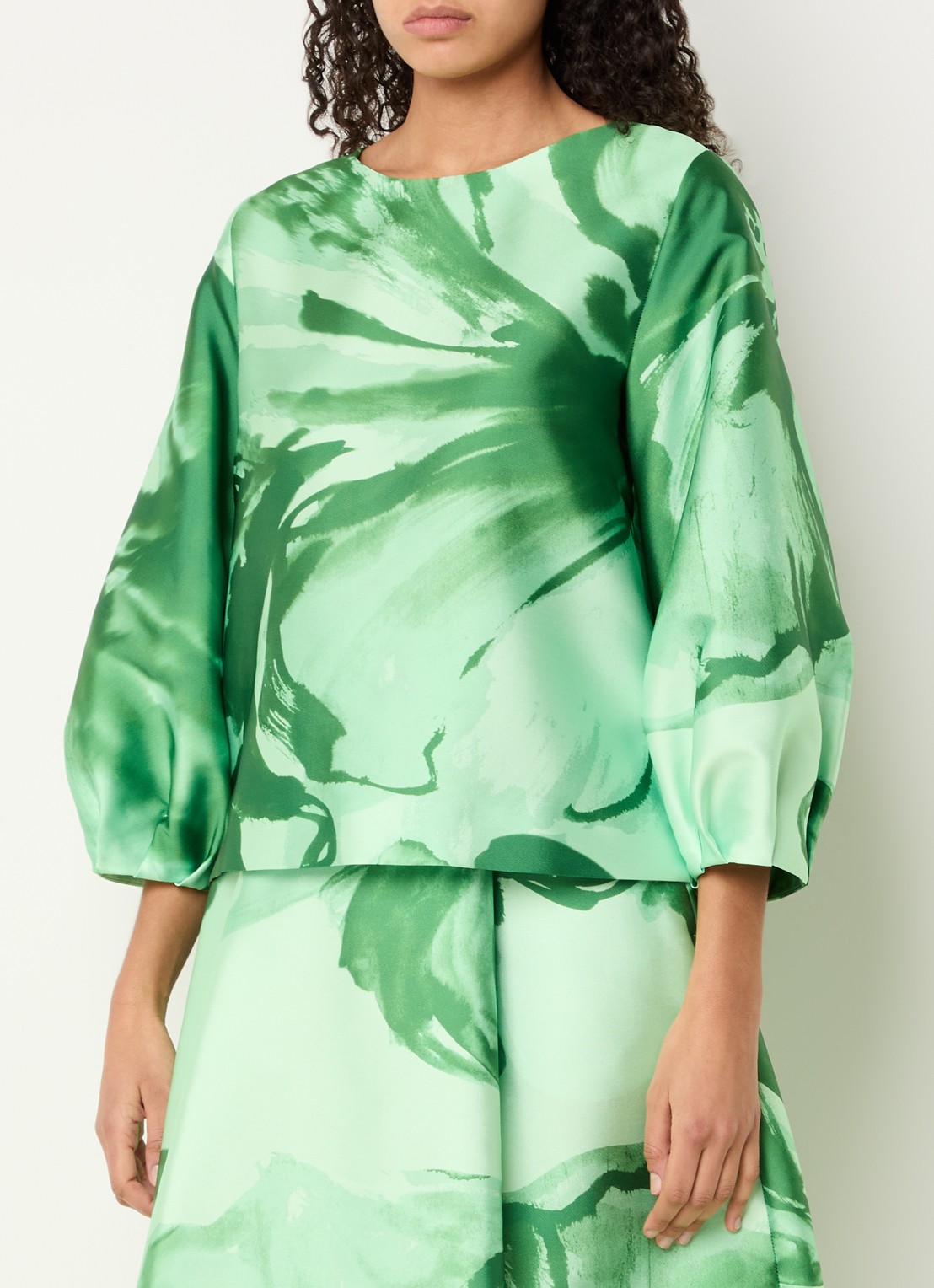 Xandres Hanzie tuniek met pofmouw en bloemenprint - detail 4 groen