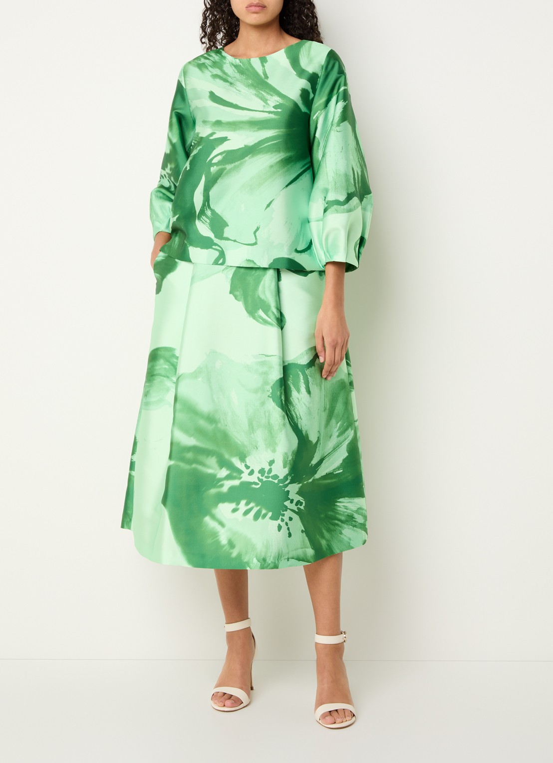 Xandres Hanzie tuniek met pofmouw en bloemenprint - voorkant 3 groen
