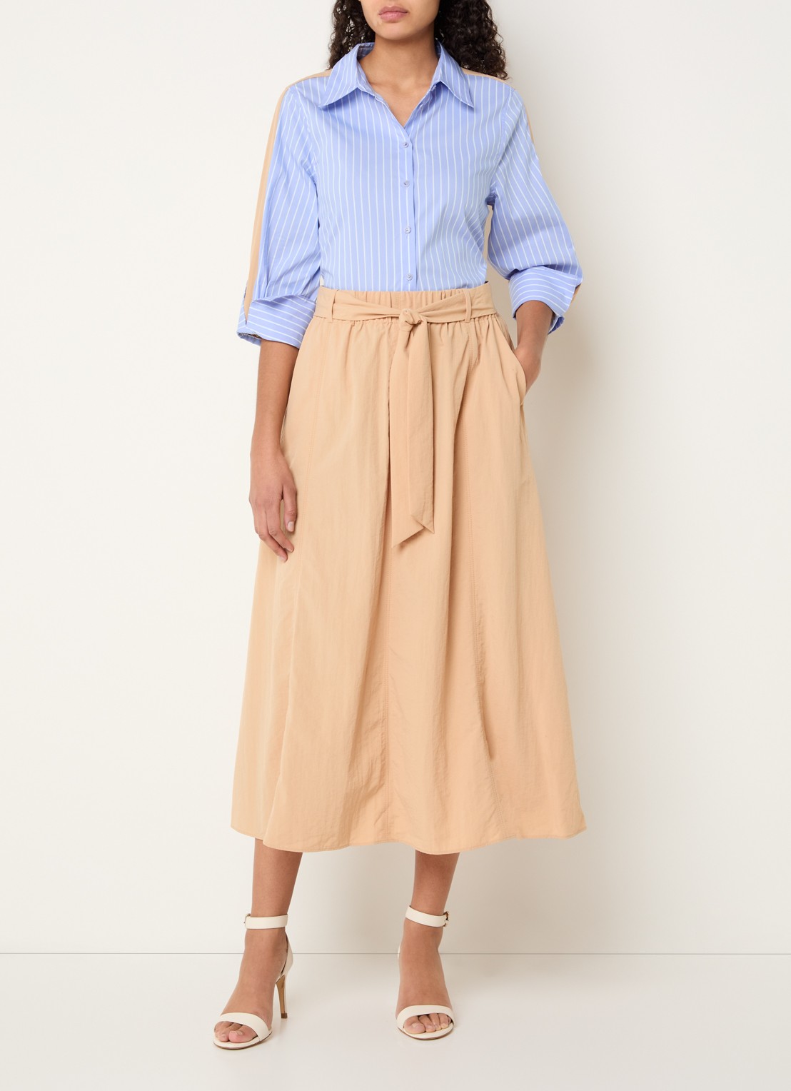 Xandres Hatriena blouse met streepprint - voorkant 2 blauwgrijs