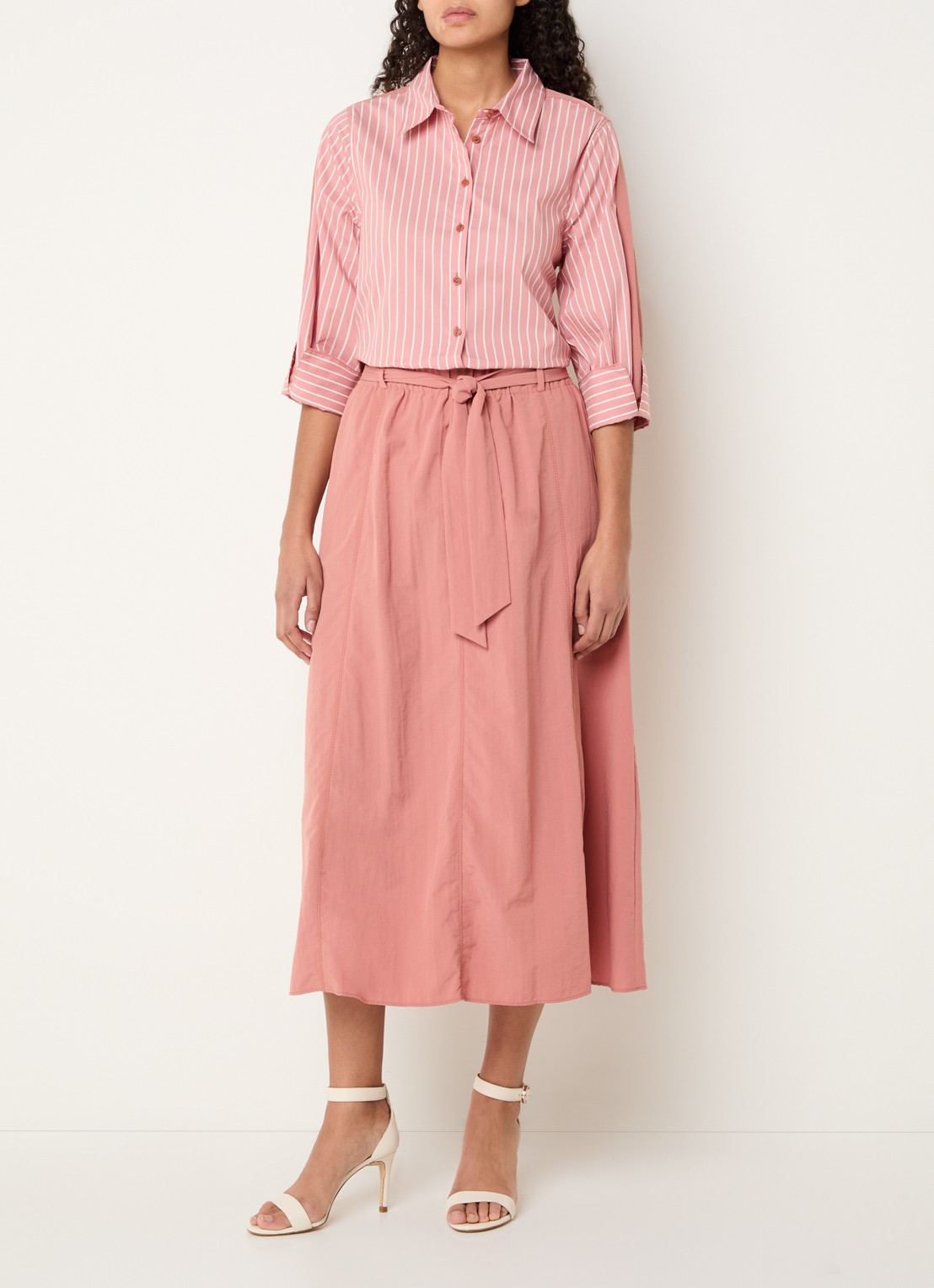 Xandres Hatriena blouse met streepprint - voorkant 2 koraal