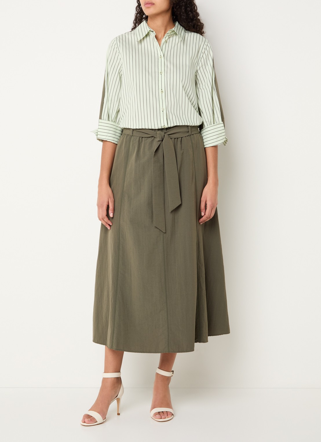 Xandres Hatriena blouse met streepprint - voorkant 2 lindegroen