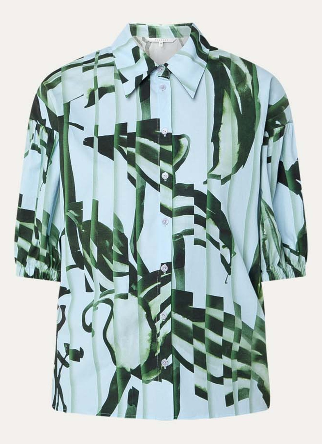 Xandres Hebad blouse met bloemenprint en pofmouw - voorkant 2 blauwgrijs