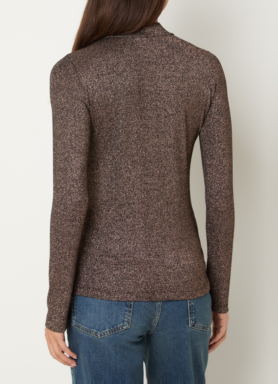 Xandres Hellas fijngebreide top met lurex - achterkant 4 bruin