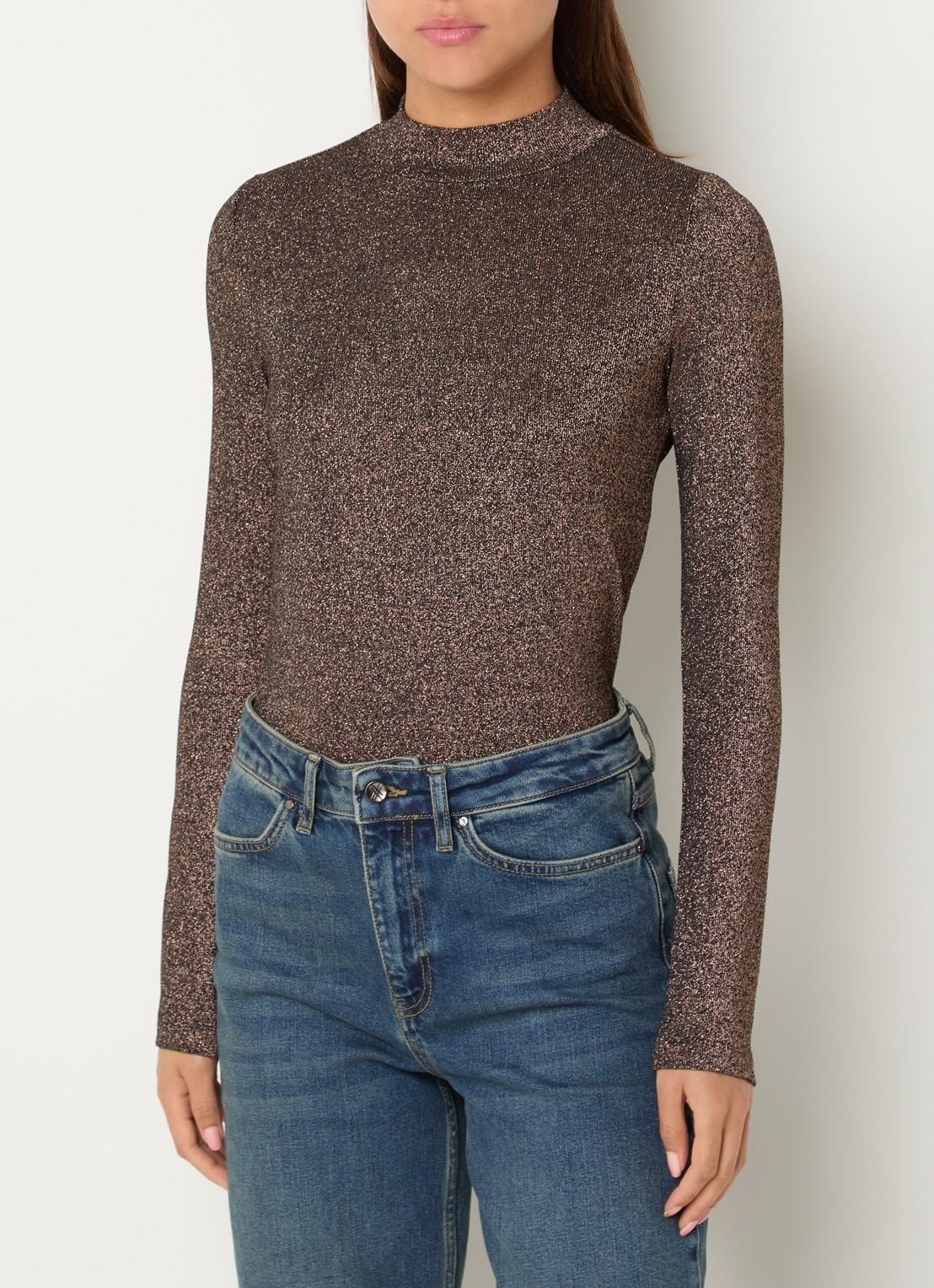 Xandres Hellas fijngebreide top met lurex - detail bruin