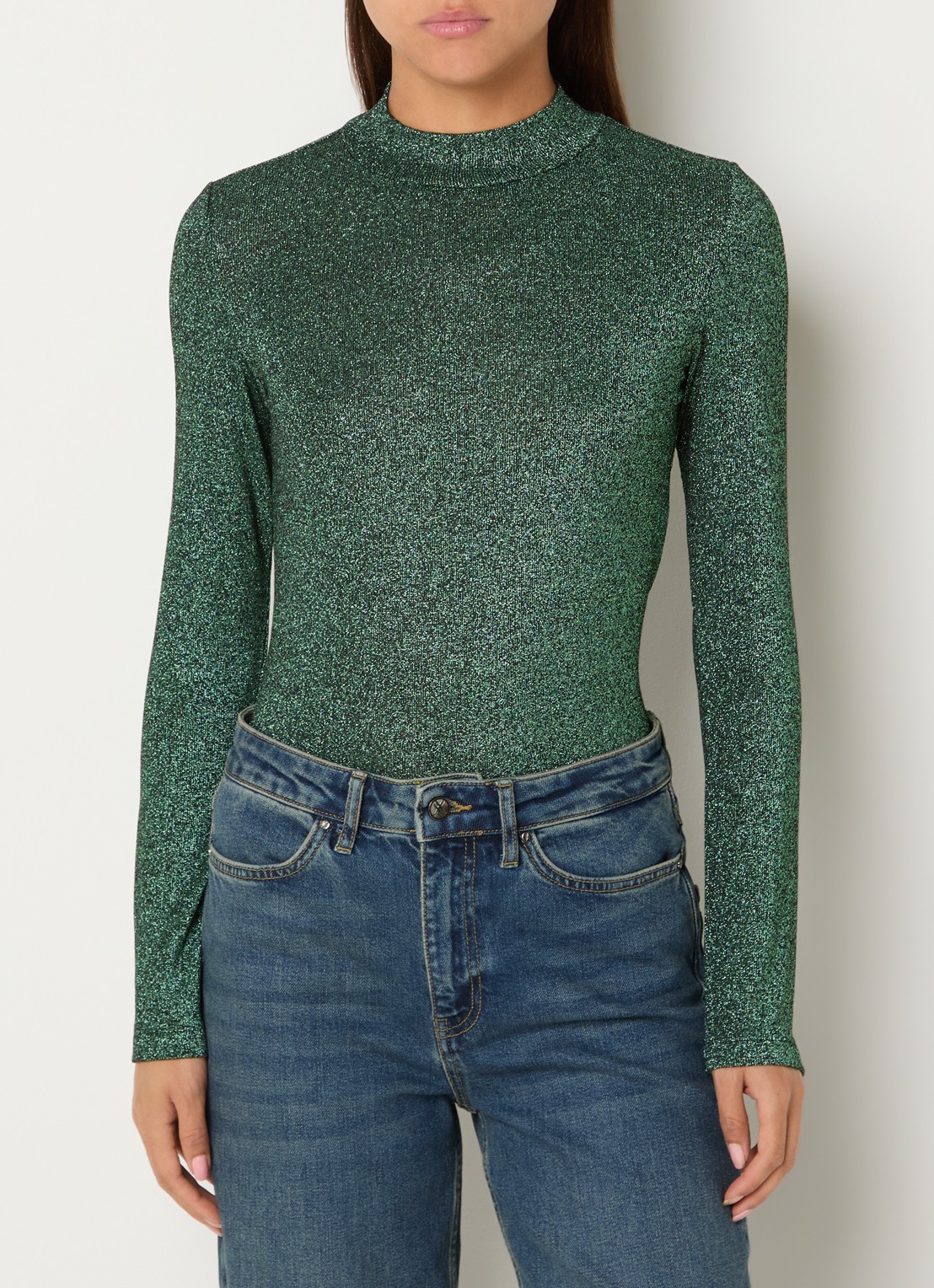 Xandres Hellas fijngebreide top met lurex - detail groen