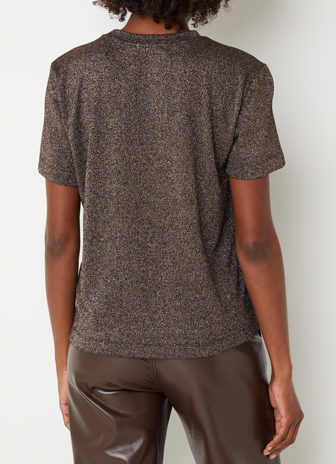 Xandres Helle top met lurex en stretch - achterkant bruin