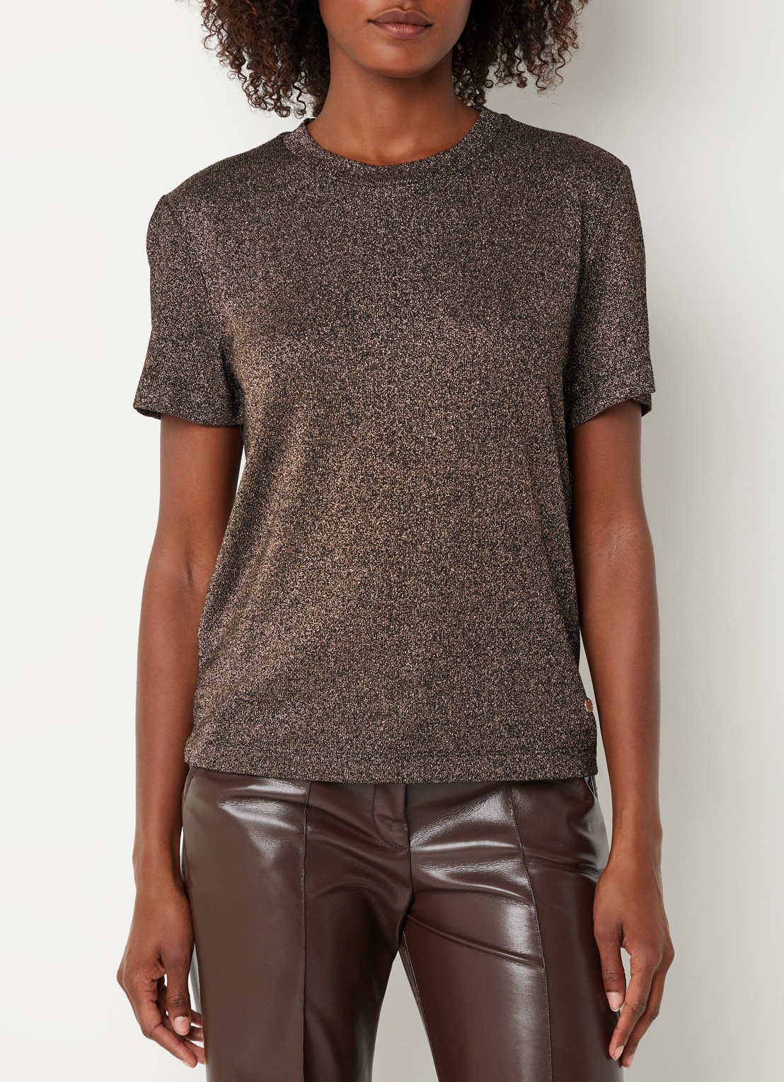 Xandres Helle top met lurex en stretch - detail 2 bruin