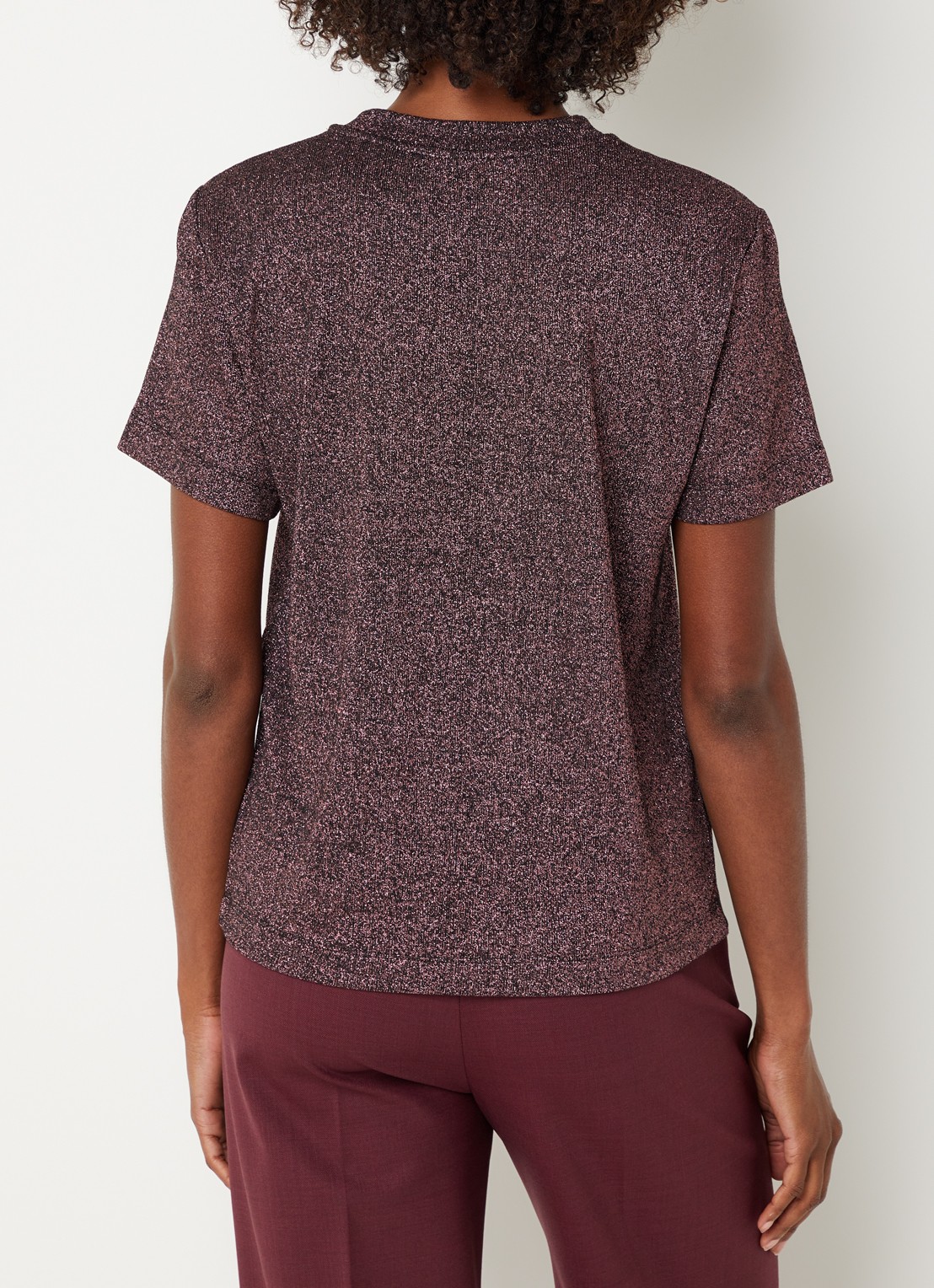 Xandres Helle top met lurex en stretch - achterkant 3 aubergine