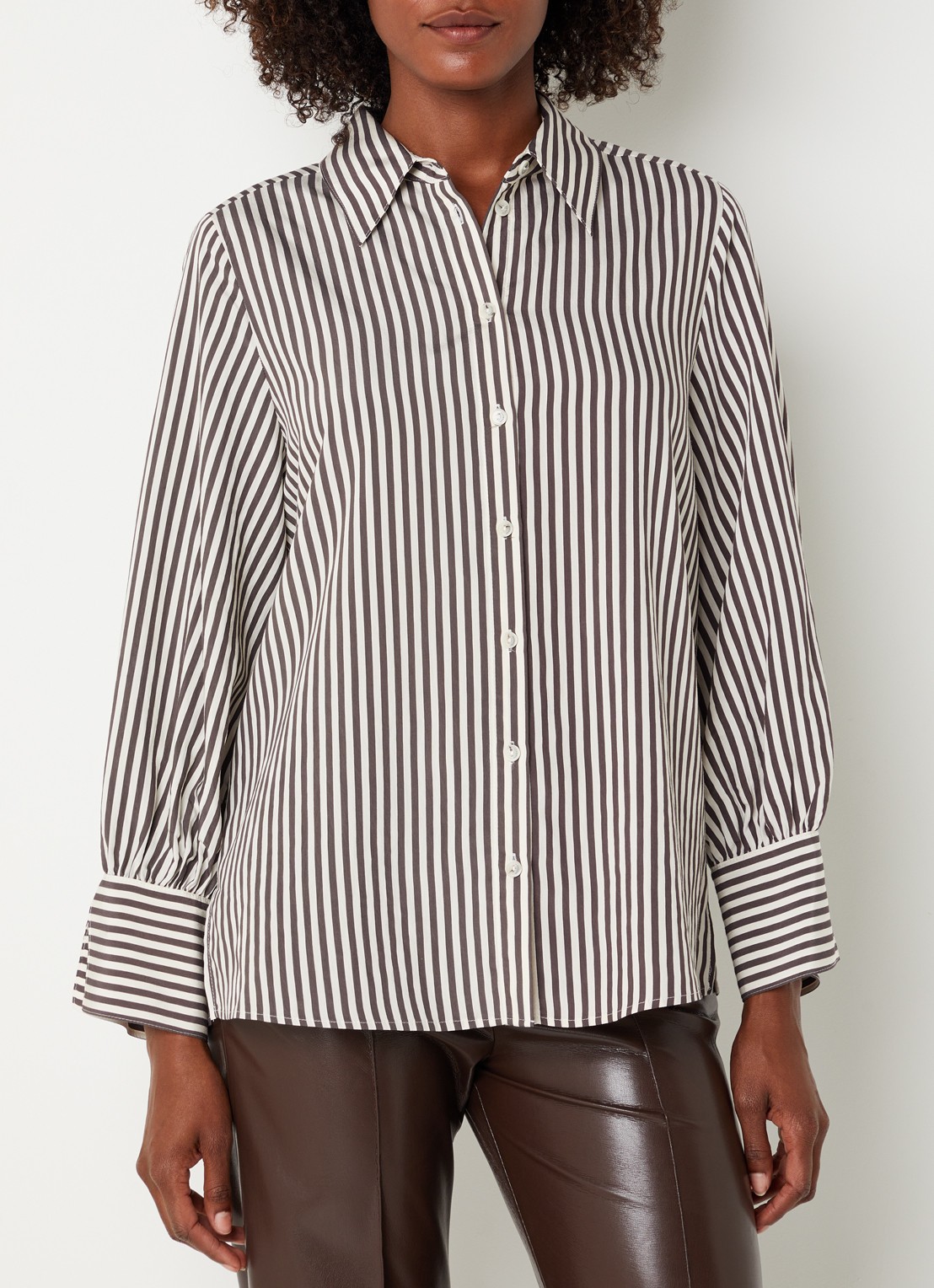 Xandres Heloisa blouse met streepprint - detail 3 donkerbruin