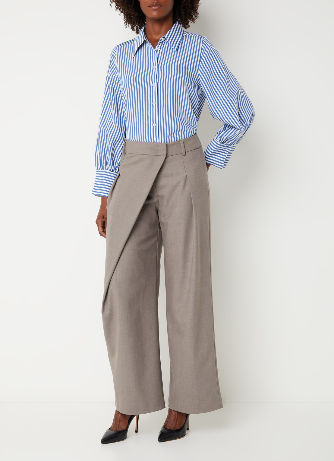 Xandres Heloisa blouse met streepprint - voorkant 2 kobaltblauw