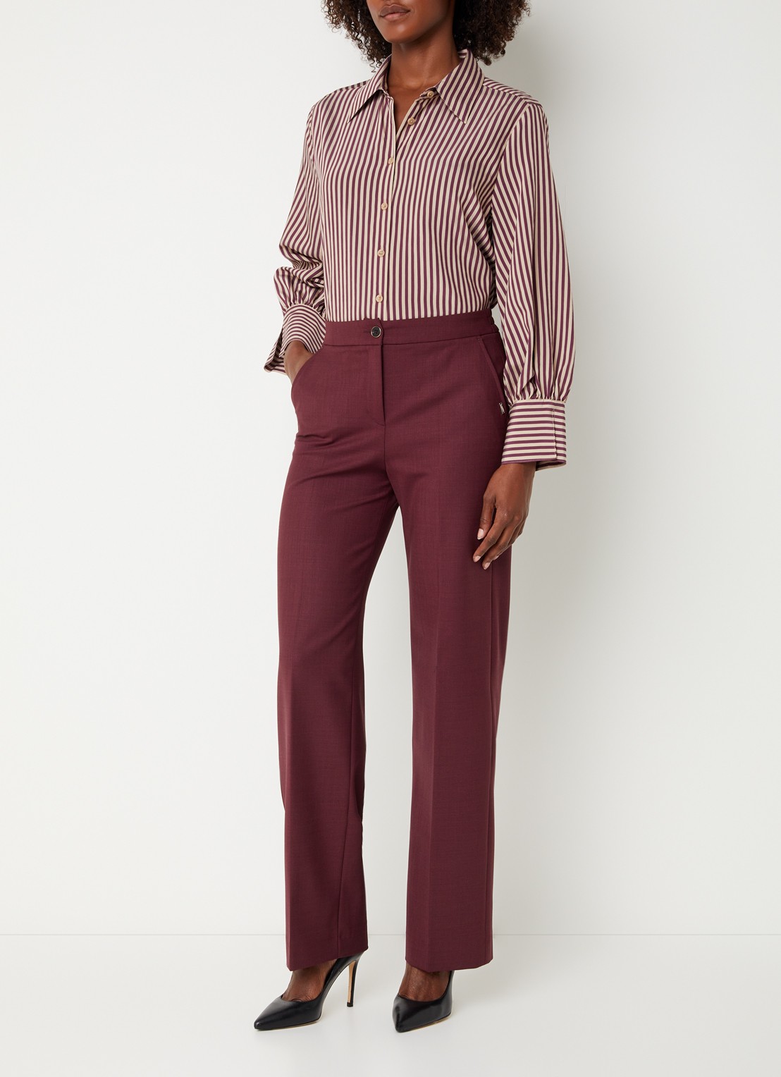 Xandres Heloisa blouse met streepprint - voorkant 2 aubergine