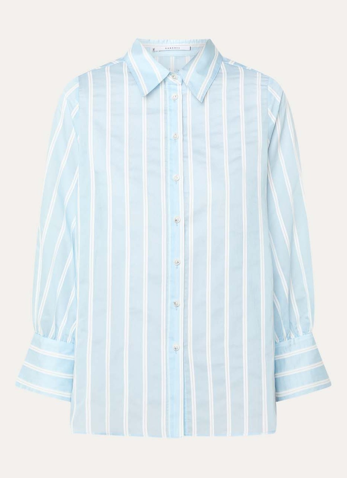 Xandres Heloisa semi-transparante blouse met streepprint - voorkant 2 lichtblauw