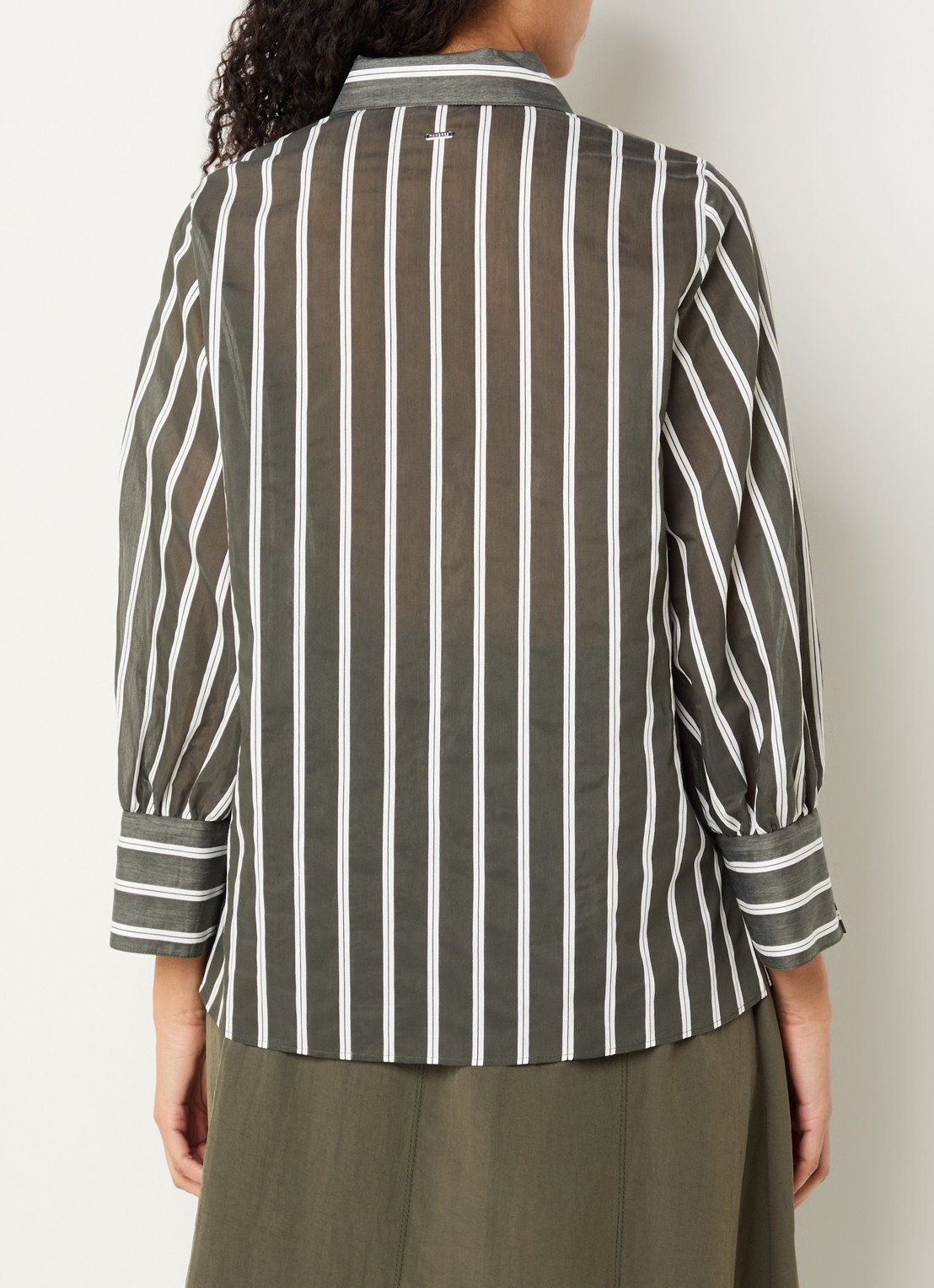 Xandres Heloisa semi-transparante blouse met streepprint - achterkant bronsgroen