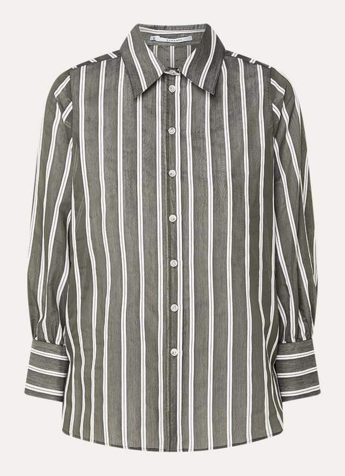 Xandres Heloisa semi-transparante blouse met streepprint - voorkant 2 bronsgroen