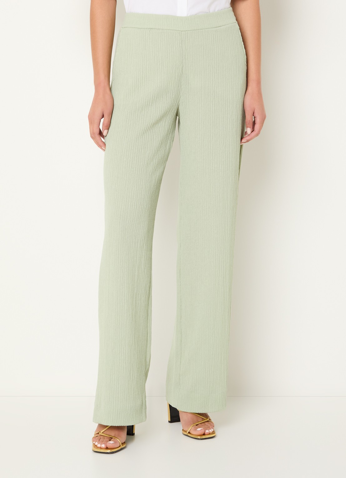 Xandres High waist straight fit broek met steekzakken - detail 3 lindegroen