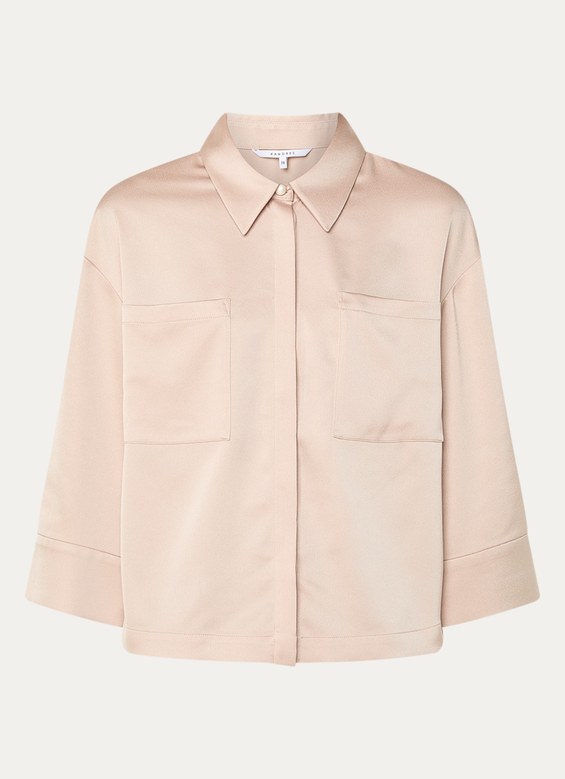 Xandres Hilbin blouse van satijn met borstzakken - voorkant beige