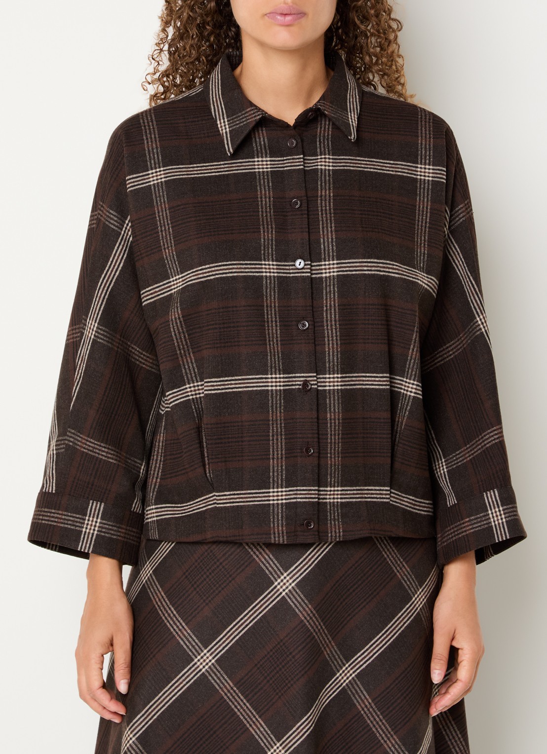 Xandres Hilou blouse met ruitdessin - detail 3 bruin