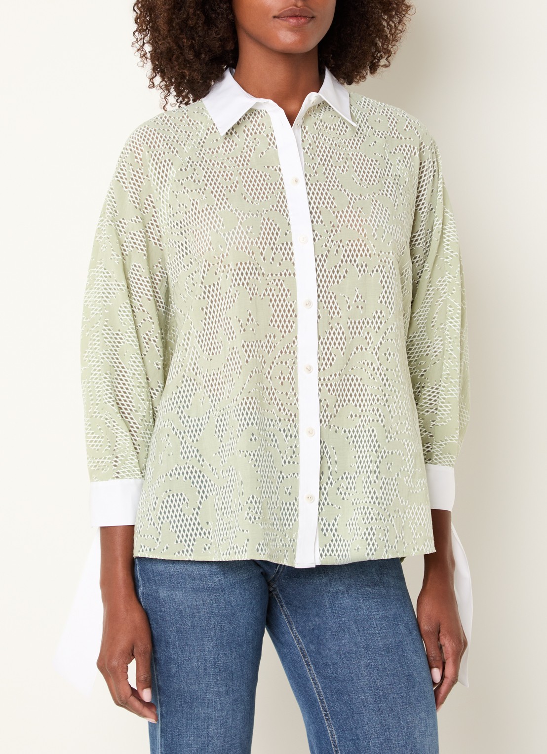 Xandres Hirina blouse met print - detail 2 lindegroen