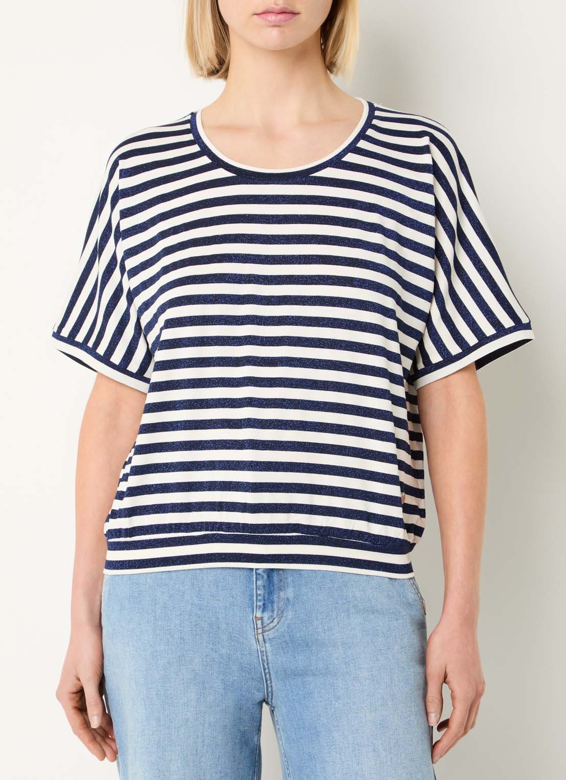 Xandres Hirokar T-shirt met lurex en streepprint - detail 4 donkerblauw