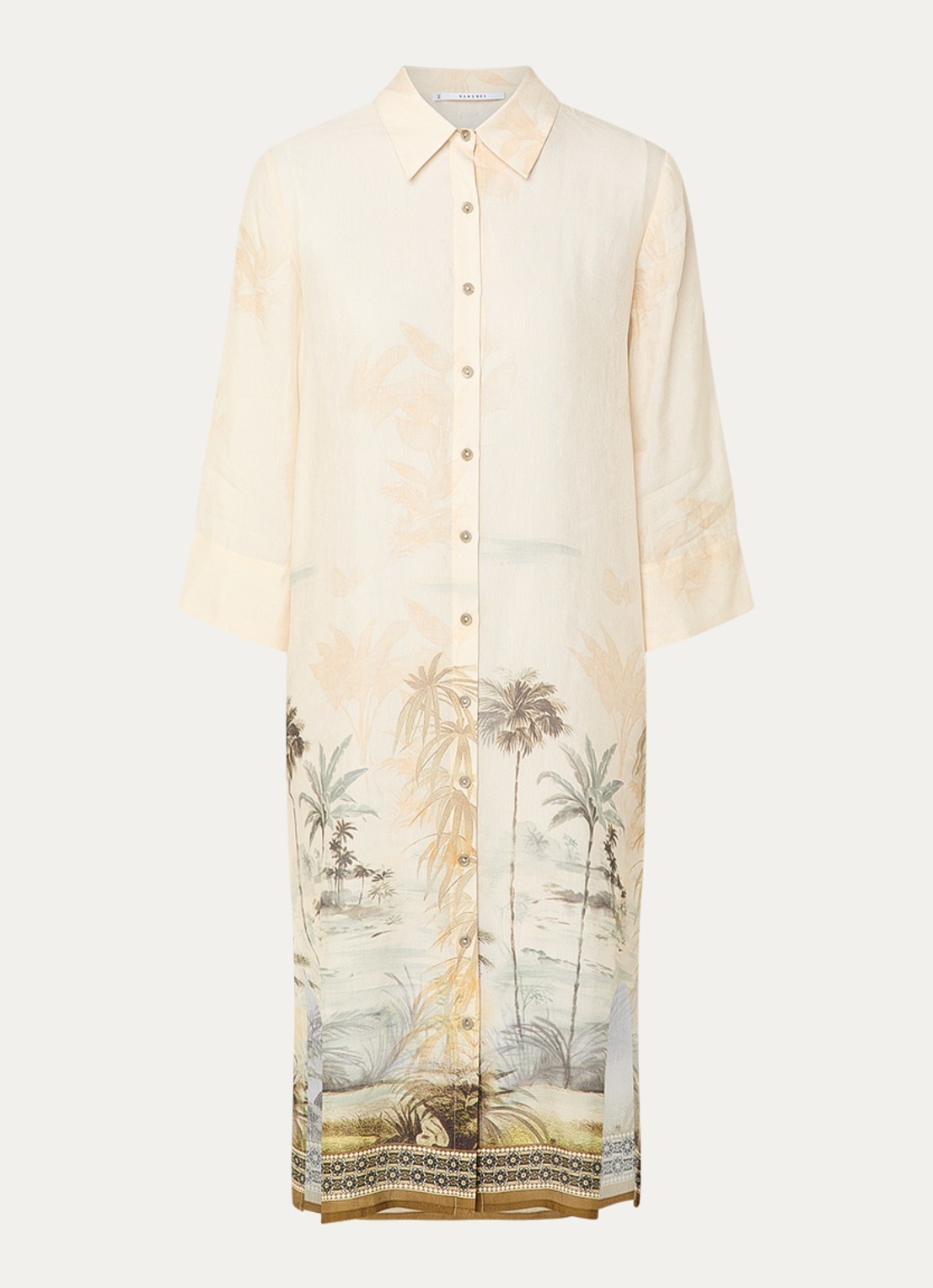 Xandres Hokoi blousejurk in linnenblend met print - voorkant 2 vanillegeel