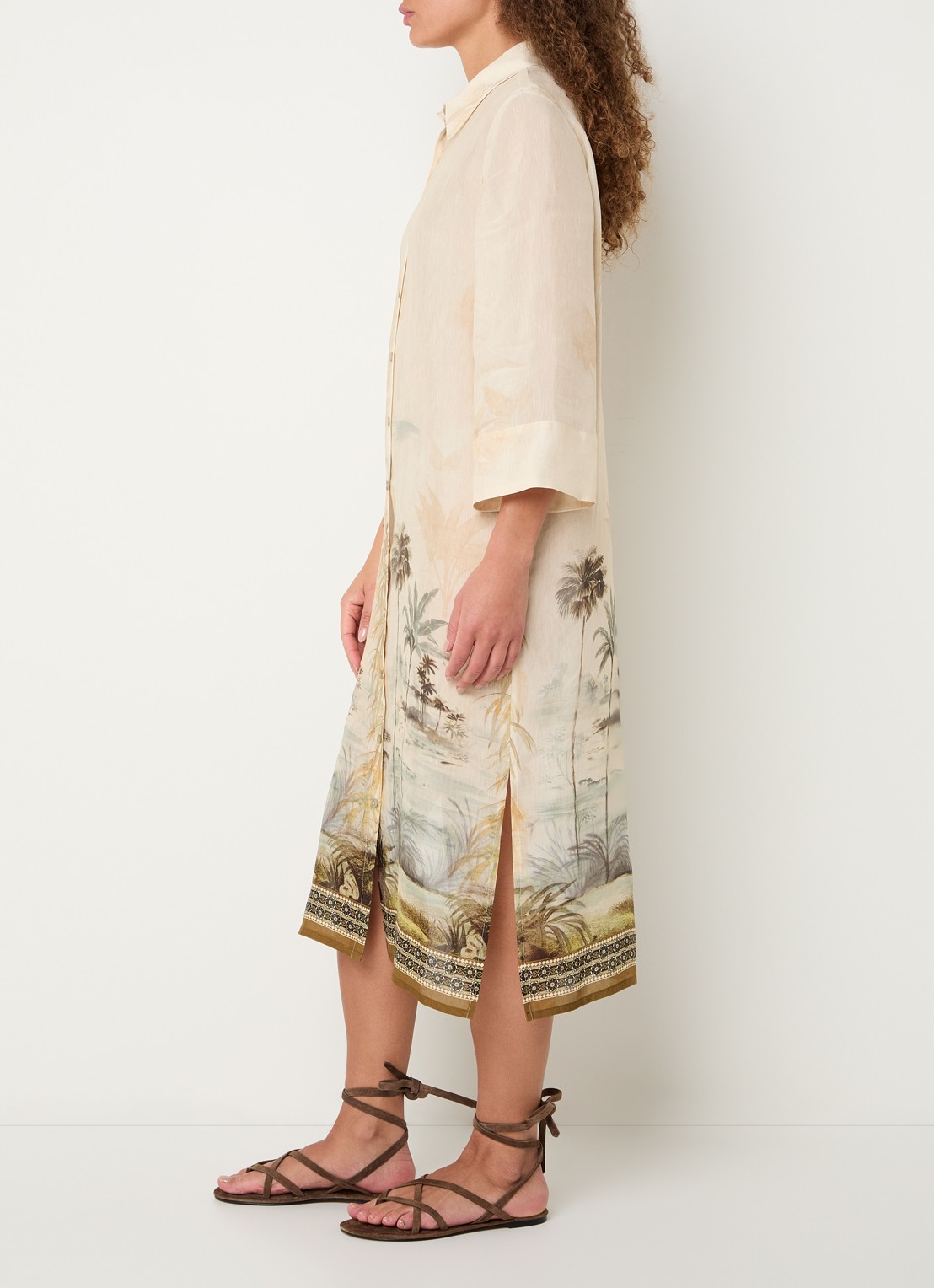 Xandres Hokoi blousejurk in linnenblend met print - voorkant 3 vanillegeel